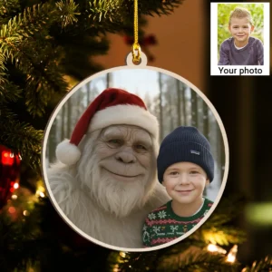 Personalized Yeti Christmas Wooden Ornament Custom Photo Gift, Magical Keepsake