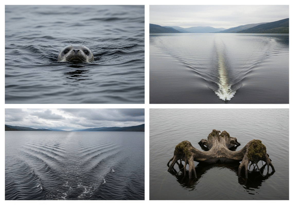 Unlocking The Loch Ness Monster Mystery: Your Ultimate Guide 12 A 2x2 grid of photos demonstrating mundane explanations for Nessie sightings
