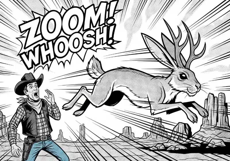 Jackalope: The Shocking True Story Behind America's Cutest Cryptid? 8 Comic book style art of a speeding Jackalope