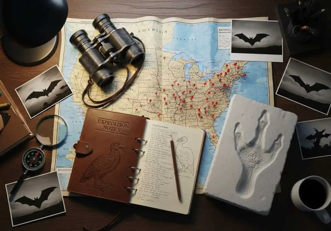 Cryptozoology research desk Thunderbird investigation