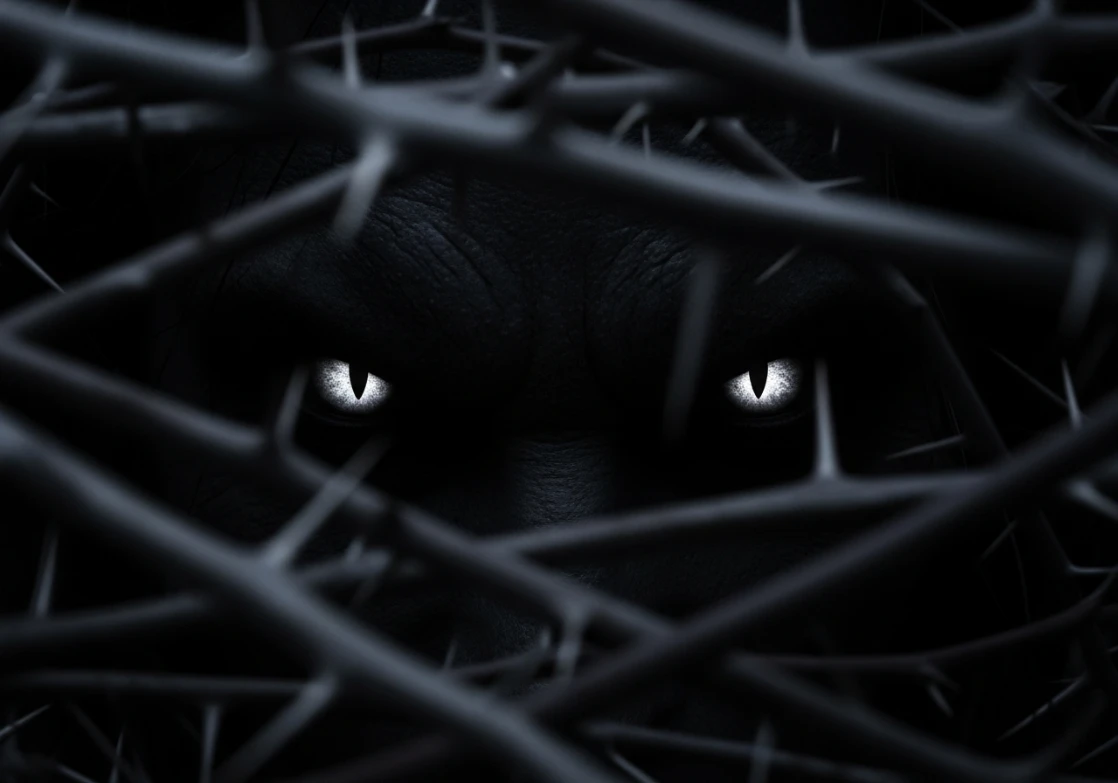 Wendigo: The Chilling Truth Behind The Legend That Haunts The North Woods 13 Macro horror photography Wendigo glowing eyes in thorns