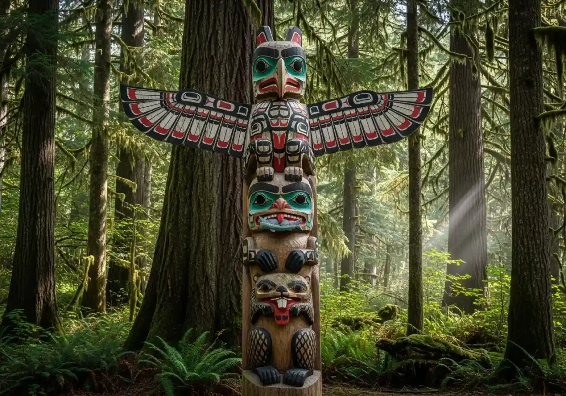 Native American Thunderbird totem pole historical