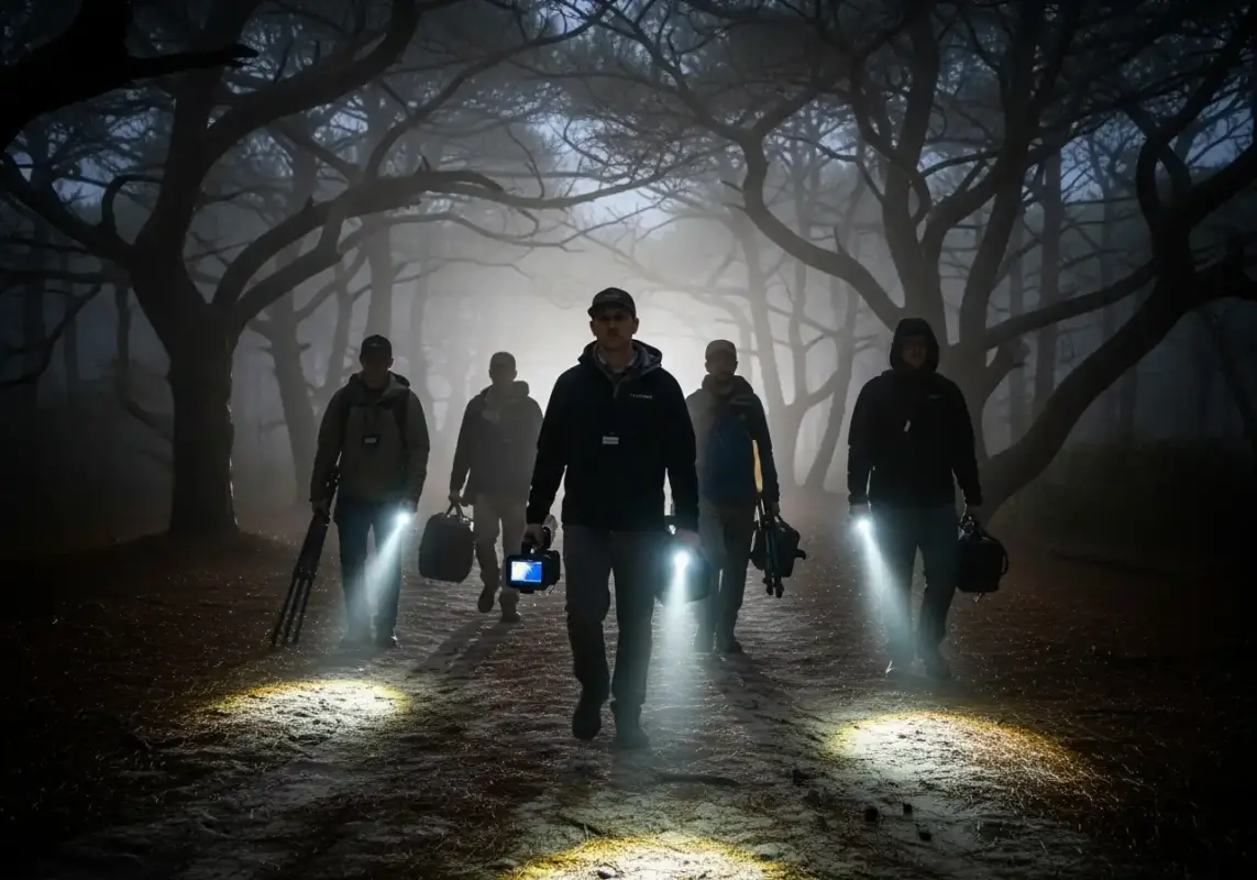 1,000 Witnesses in 1909: Was the Jersey Devil More Than Just a Myth? 8 Paranormal investigators in the Pine Barrens at night.