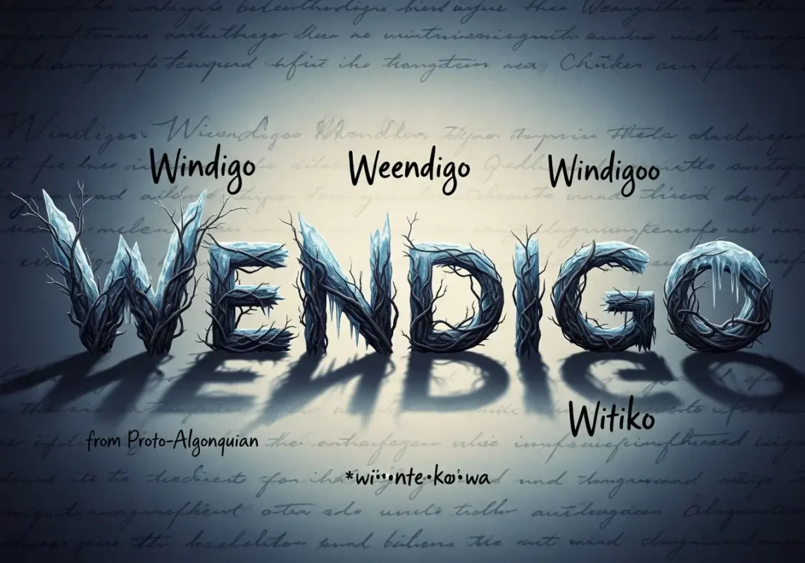 Wendigo: The Chilling Truth Behind The Legend That Haunts The North Woods 5 Typographic art Wendigo name etymology dark forest theme