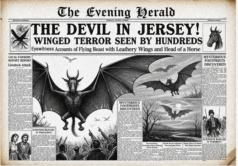 1,000 Witnesses in 1909: Was the Jersey Devil More Than Just a Myth? 2 Vintage 1909 newspaper front page Jersey Devil panic high detail
