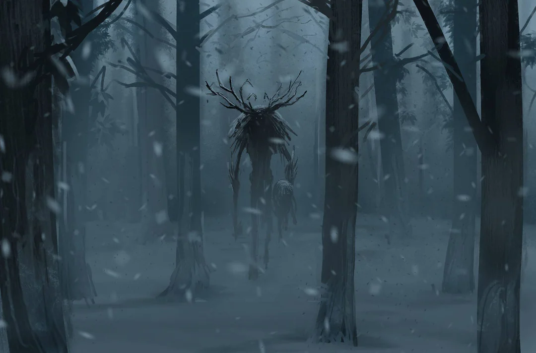 Wendigo: The Chilling Truth Behind The Legend That Haunts The North Woods 2 Cinematic photo of Wendigo hidden in twilight winter forest