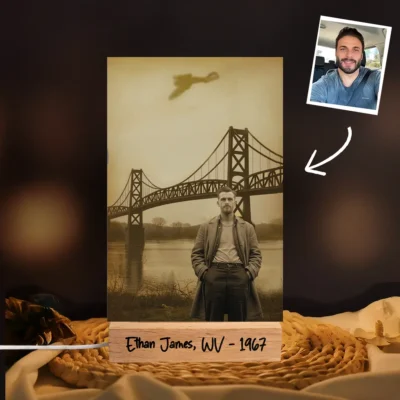 Personalized 1967 Mothman Sighting LED Lamp Your Face in Lost Photo, Custom Gothic Decor Night Light