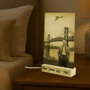Personalized 1967 Mothman Sighting LED Lamp Your Face in Lost Photo, Custom Gothic Decor Night Light