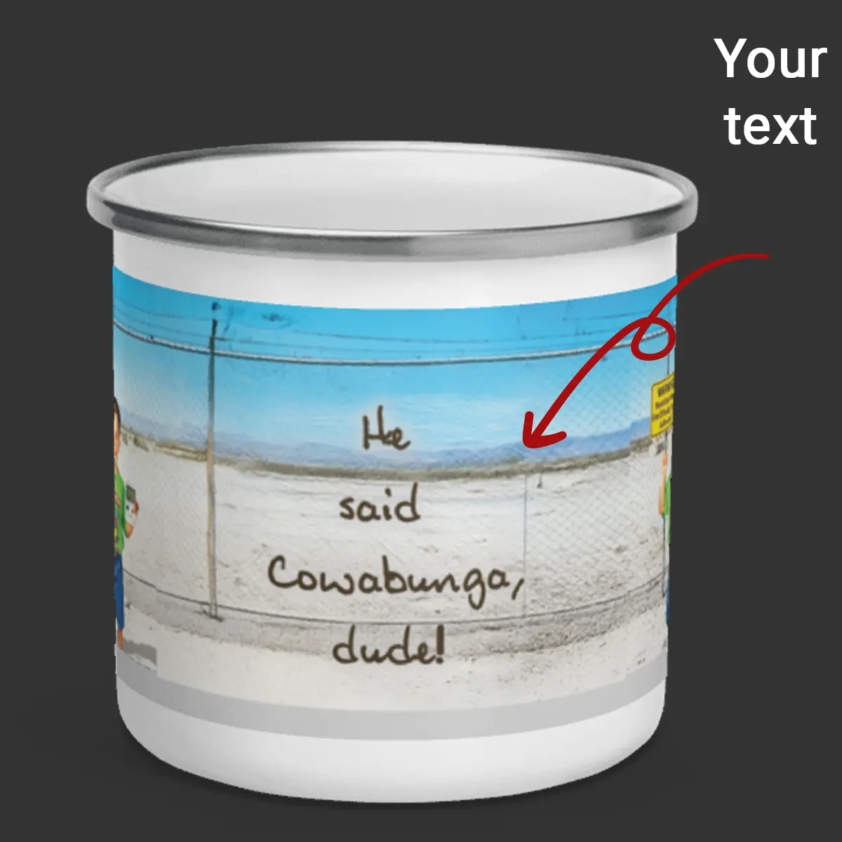 Personalized 1990s Area 51 Alien Camping Mug | Custom Face in Funny Retro Vacation Pic, 90s Kitsch Enamel Mug 12 Personalized 1990s Area 51 Alien Camping Mug Custom Face in Funny Retro Vacation Pic, 90s Kitsch Enamel Mug