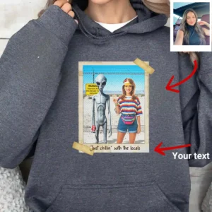 Personalized 1990s Area 51 Alien Hoodie | Custom Face in Funny Retro Vacation Pic, 90s Kitsch Hooded Sweatshirt 17 Personalized 1990s Area 51 Alien Hoodie Custom Face in Funny Retro Vacation Pic, 90s Kitsch Hooded Sweatshirt