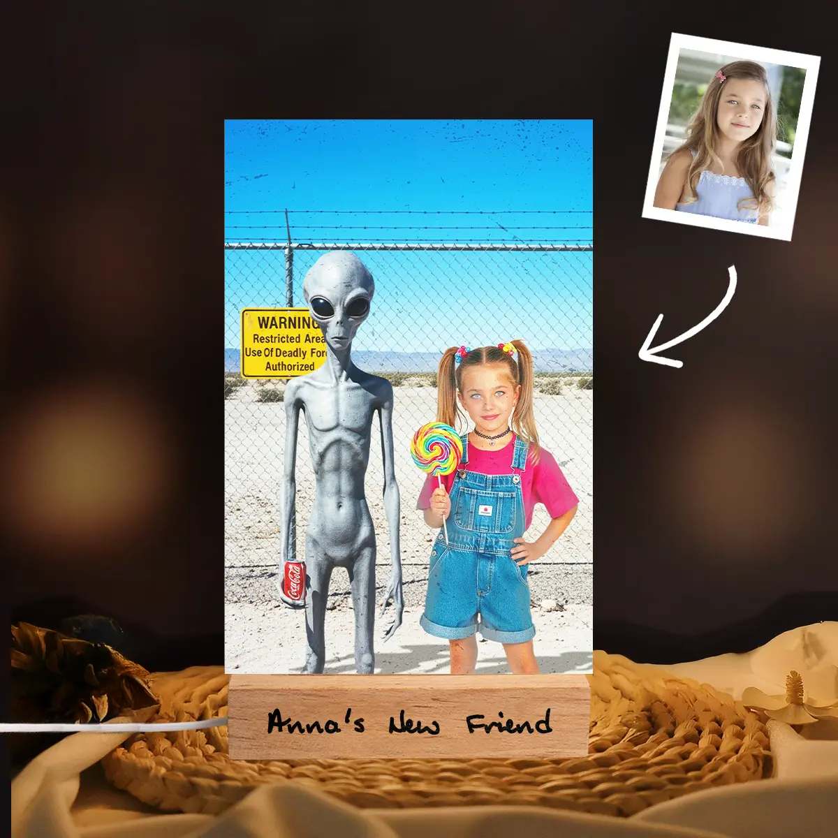 Personalized 1990s Area 51 Alien LED Lamp | Custom Face in Funny Retro Vacation Pic, 90s Kitsch Night Light 11 Personalized 1990s Area 51 Alien LED Lamp Custom Face in Funny Retro Vacation Pic, 90s Kitsch Night Light