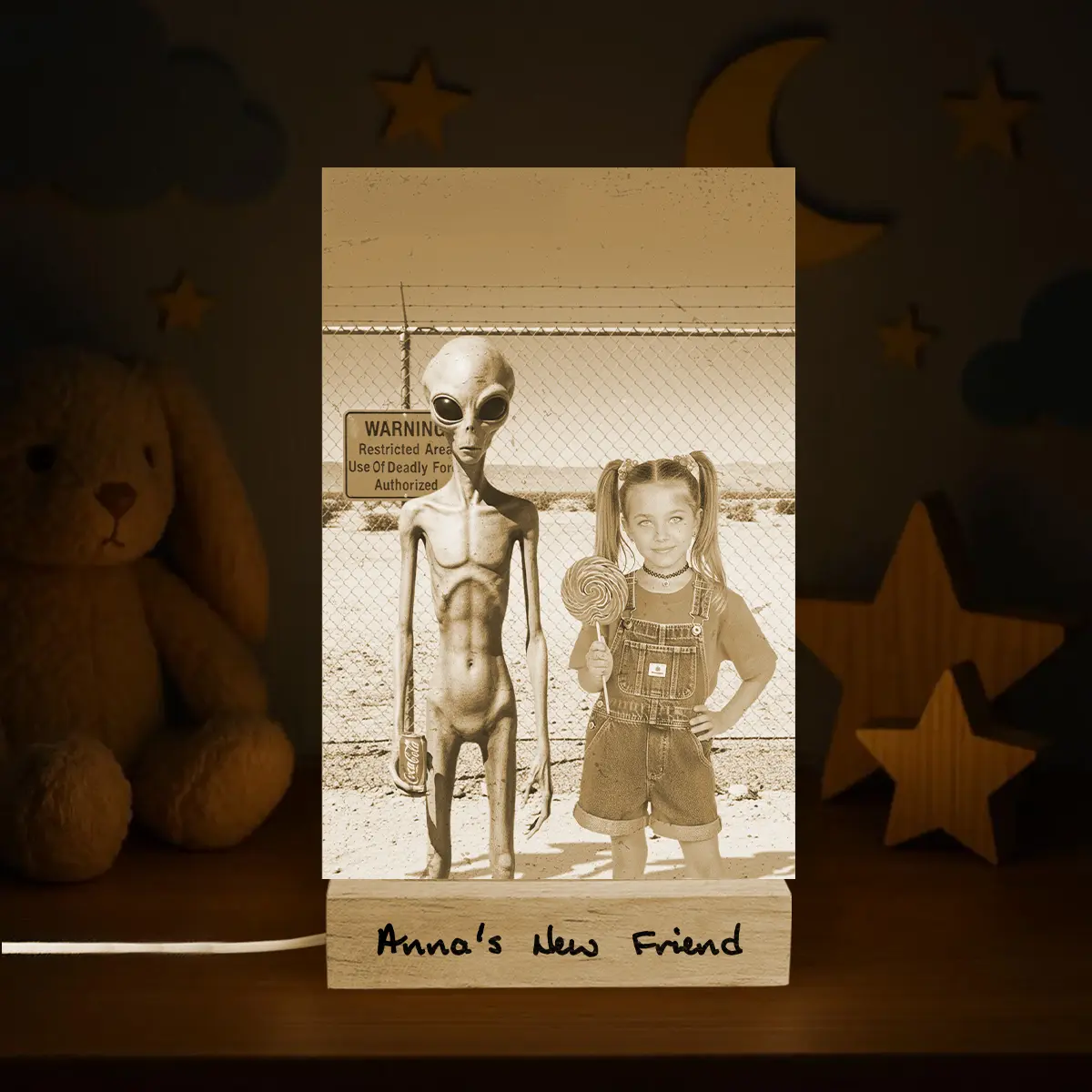 Personalized 1990s Area 51 Alien LED Lamp | Custom Face in Funny Retro Vacation Pic, 90s Kitsch Night Light 12 Personalized 1990s Area 51 Alien LED Lamp Custom Face in Funny Retro Vacation Pic, 90s Kitsch Night Light