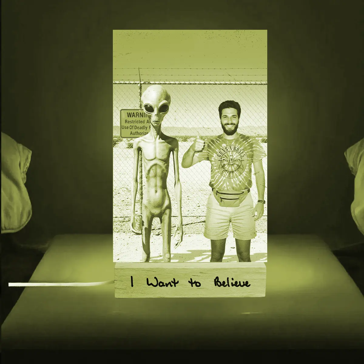 Personalized 1990s Area 51 Alien LED Lamp | Custom Face in Funny Retro Vacation Pic, 90s Kitsch Night Light 2 Personalized 1990s Area 51 Alien LED Lamp Custom Face in Funny Retro Vacation Pic, 90s Kitsch Night Light