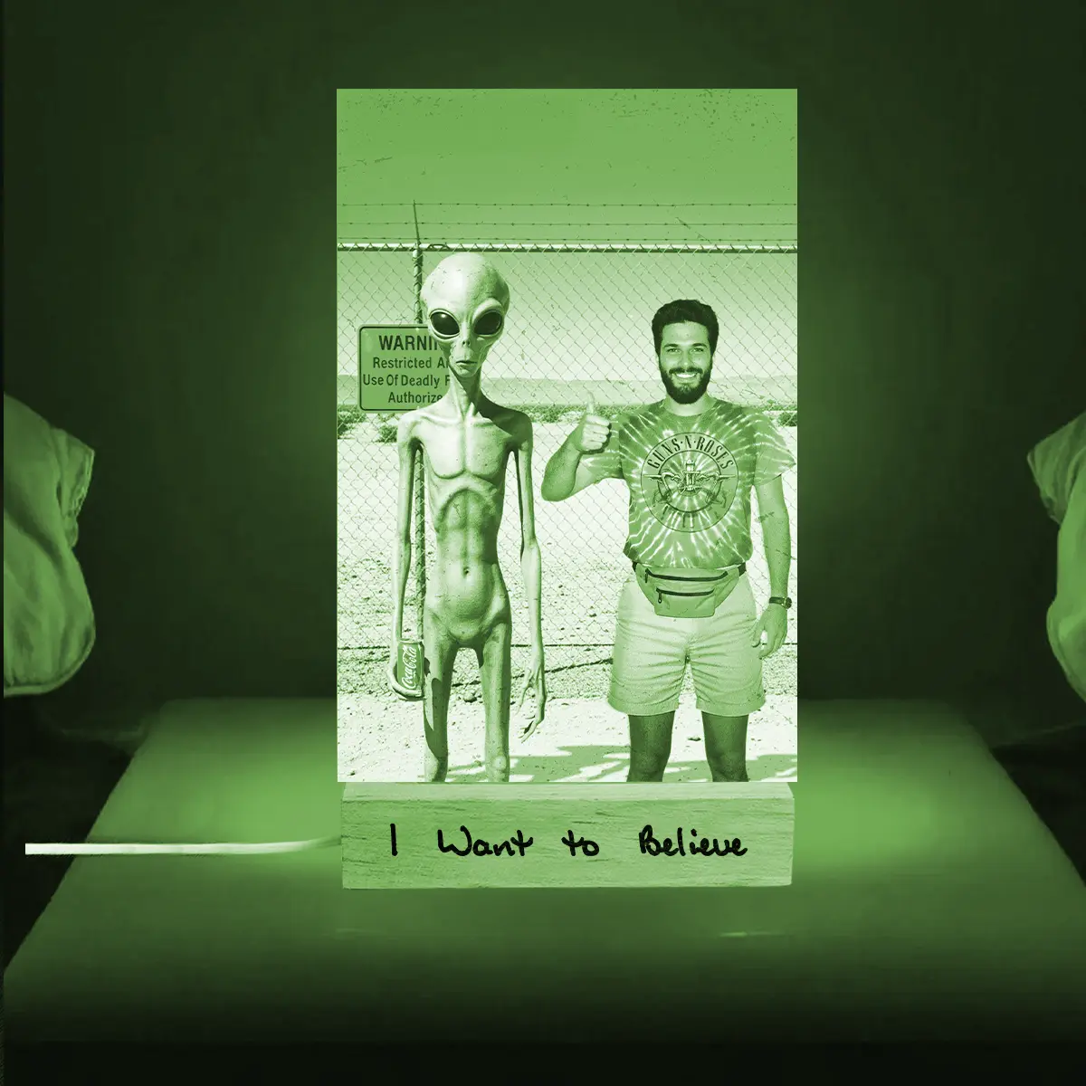 Personalized 1990s Area 51 Alien LED Lamp | Custom Face in Funny Retro Vacation Pic, 90s Kitsch Night Light 3 Personalized 1990s Area 51 Alien LED Lamp Custom Face in Funny Retro Vacation Pic, 90s Kitsch Night Light