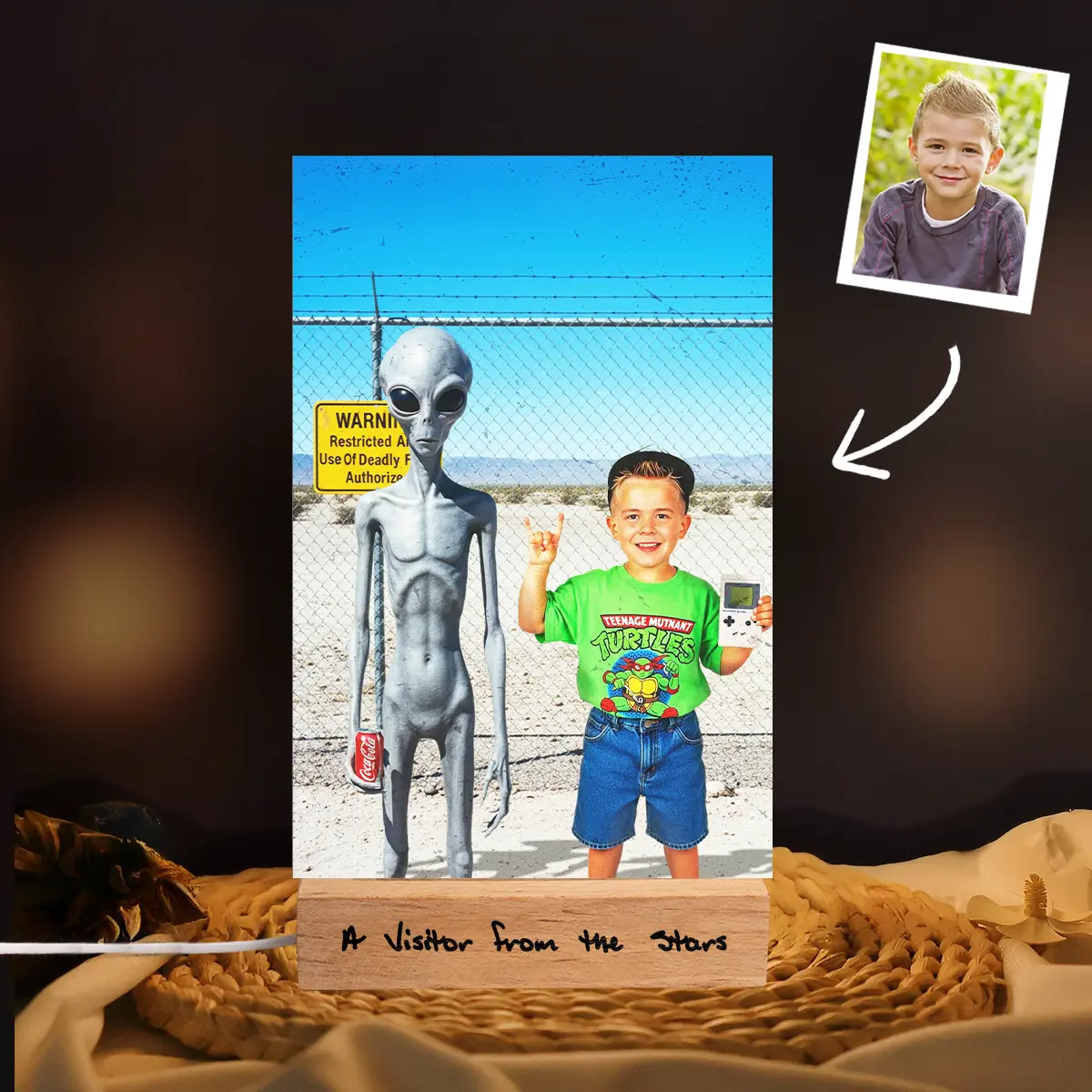 Personalized 1990s Area 51 Alien LED Lamp | Custom Face in Funny Retro Vacation Pic, 90s Kitsch Night Light 5 Personalized 1990s Area 51 Alien LED Lamp Custom Face in Funny Retro Vacation Pic, 90s Kitsch Night Light