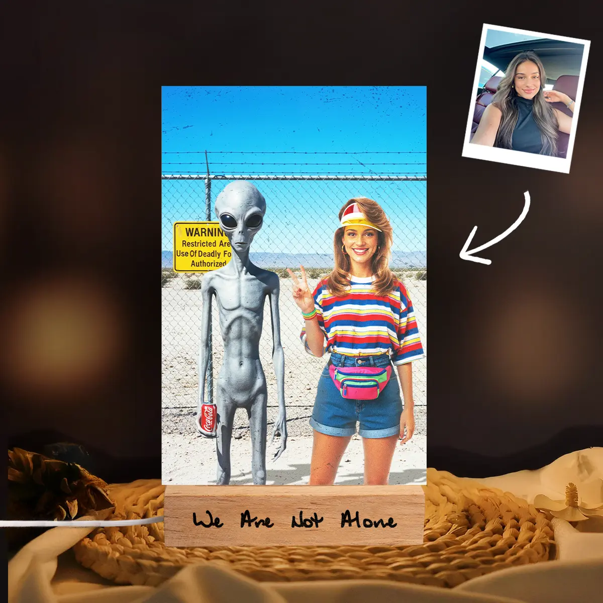 Personalized 1990s Area 51 Alien LED Lamp | Custom Face in Funny Retro Vacation Pic, 90s Kitsch Night Light 8 Personalized 1990s Area 51 Alien LED Lamp Custom Face in Funny Retro Vacation Pic, 90s Kitsch Night Light