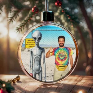Personalized 1990s Area 51 Alien Ornament | Custom Face in Funny Retro Vacation Pic, 90s Kitsch Christmas Gift 23 Personalized 1990s Area 51 Alien Ornament Custom Face in Funny Retro Vacation Pic, 90s Kitsch Christmas Gift