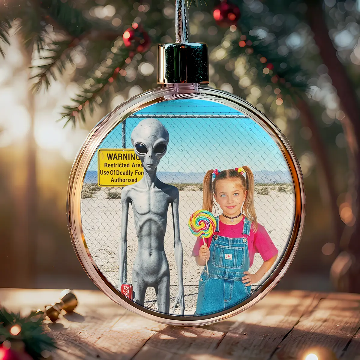 Personalized 1990s Area 51 Alien Ornament | Custom Face in Funny Retro Vacation Pic, 90s Kitsch Christmas Gift 8 Personalized 1990s Area 51 Alien Ornament Custom Face in Funny Retro Vacation Pic, 90s Kitsch Christmas Gift