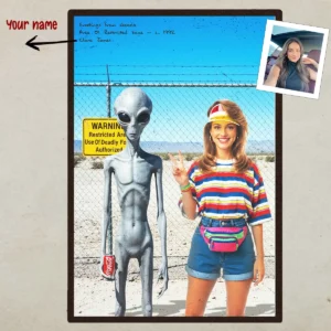 Personalized 1990s Area 51 Alien Poster Custom Face in Funny Retro Vacation Pic, 90s Kitsch Art Decor