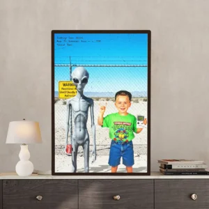 Personalized 1990s Area 51 Alien Poster Custom Face in Funny Retro Vacation Pic, 90s Kitsch Art Decor