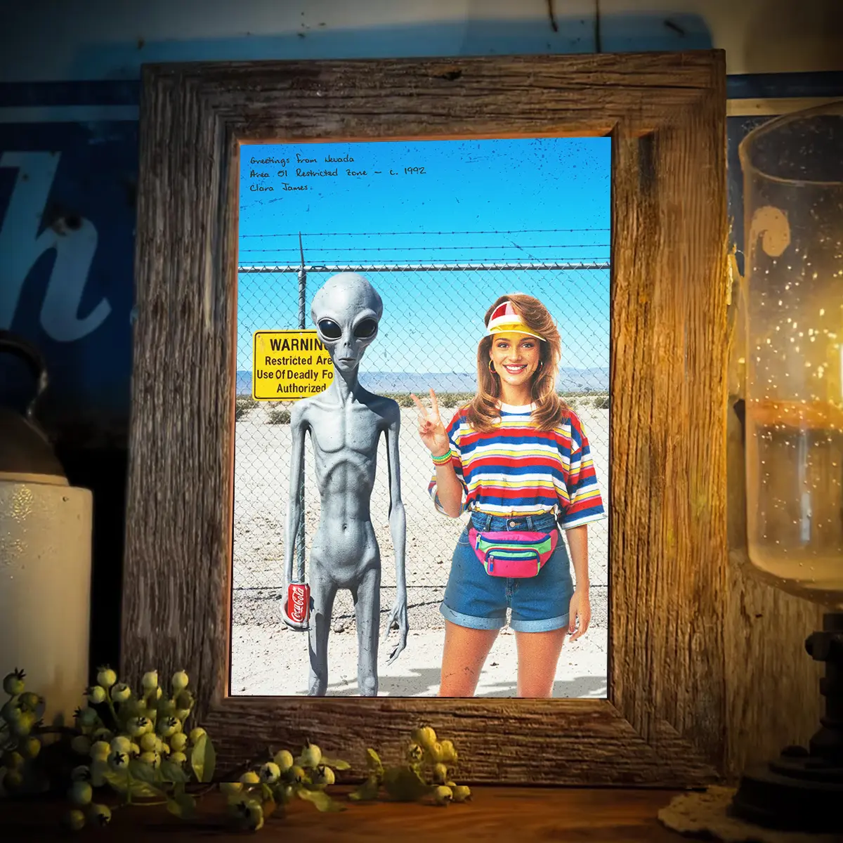 Personalized 1990s Area 51 Alien Poster | Custom Face in Funny Retro Vacation Pic, 90s Kitsch Art Decor 2 Personalized 1990s Area 51 Alien Poster Custom Face in Funny Retro Vacation Pic, 90s Kitsch Art Decor