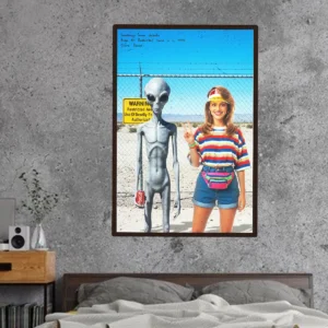 Personalized 1990s Area 51 Alien Poster Custom Face in Funny Retro Vacation Pic, 90s Kitsch Art Decor