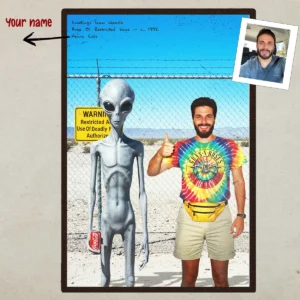 Personalized 1990s Area 51 Alien Poster Custom Face in Funny Retro Vacation Pic, 90s Kitsch Art Decor