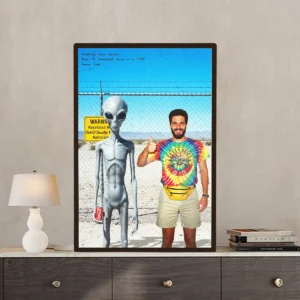 Personalized 1990s Area 51 Alien Poster Custom Face in Funny Retro Vacation Pic, 90s Kitsch Art Decor