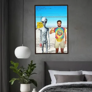 Personalized 1990s Area 51 Alien Poster Custom Face in Funny Retro Vacation Pic, 90s Kitsch Art Decor