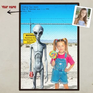 Personalized 1990s Area 51 Alien Poster Custom Face in Funny Retro Vacation Pic, 90s Kitsch Art Decor
