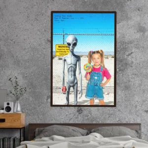 Personalized 1990s Area 51 Alien Poster Custom Face in Funny Retro Vacation Pic, 90s Kitsch Art Decor