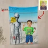 Personalized 1990s Area 51 Alien Sherpa Blanket Custom Face in Funny Retro Vacation Pic, 90s Kitsch Cozy