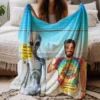 Personalized 1990s Area 51 Alien Sherpa Blanket Custom Face in Funny Retro Vacation Pic, 90s Kitsch Cozy