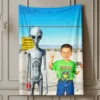 Personalized 1990s Area 51 Alien Sherpa Blanket Custom Face in Funny Retro Vacation Pic, 90s Kitsch Cozy