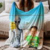 Personalized 1990s Area 51 Alien Sherpa Blanket Custom Face in Funny Retro Vacation Pic, 90s Kitsch Cozy
