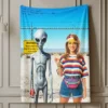 Personalized 1990s Area 51 Alien Sherpa Blanket Custom Face in Funny Retro Vacation Pic, 90s Kitsch Cozy