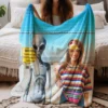 Personalized 1990s Area 51 Alien Sherpa Blanket Custom Face in Funny Retro Vacation Pic, 90s Kitsch Cozy
