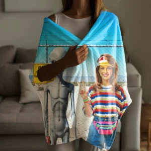 Personalized 1990s Area 51 Alien Sherpa Blanket Custom Face in Funny Retro Vacation Pic, 90s Kitsch Cozy
