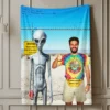 Personalized 1990s Area 51 Alien Sherpa Blanket Custom Face in Funny Retro Vacation Pic, 90s Kitsch Cozy