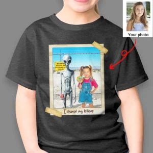 Personalized 1990s Area 51 Alien Shirt Custom Face in Funny Retro Vacation Pic, 90s Kitsch Tee