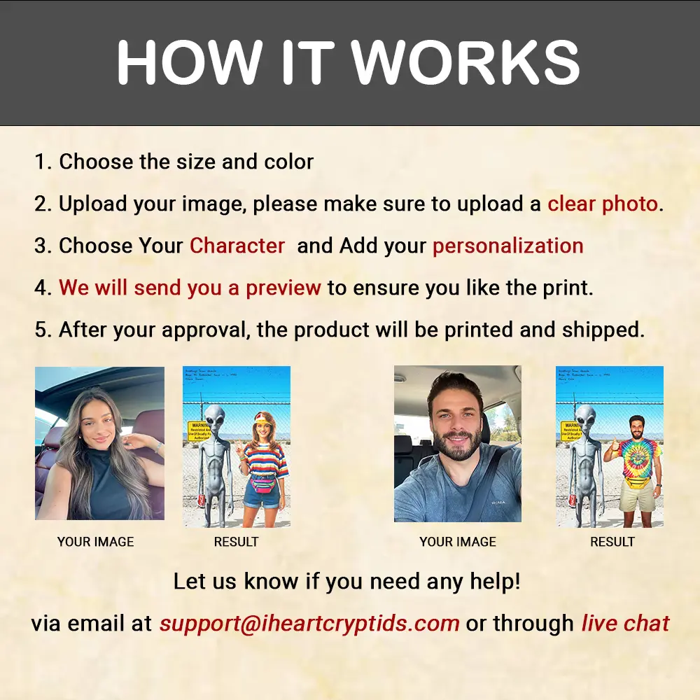 Personalized 1990s Area 51 Alien Shirt | Custom Face in Funny Retro Vacation Pic, 90s Kitsch Tee 16 Personalized 1990s Area 51 Alien Shirt Custom Face in Funny Retro Vacation Pic, 90s Kitsch Tee