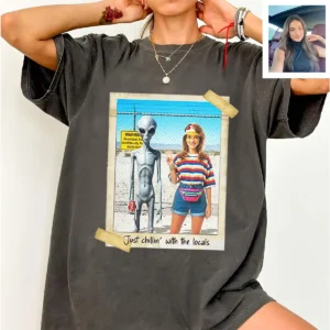 Personalized 1990s Area 51 Alien Shirt Custom Face in Funny Retro Vacation Pic, 90s Kitsch Tee