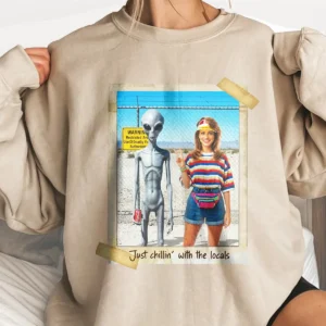 Personalized 1990s Area 51 Alien Shirt Custom Face in Funny Retro Vacation Pic, 90s Kitsch Tee