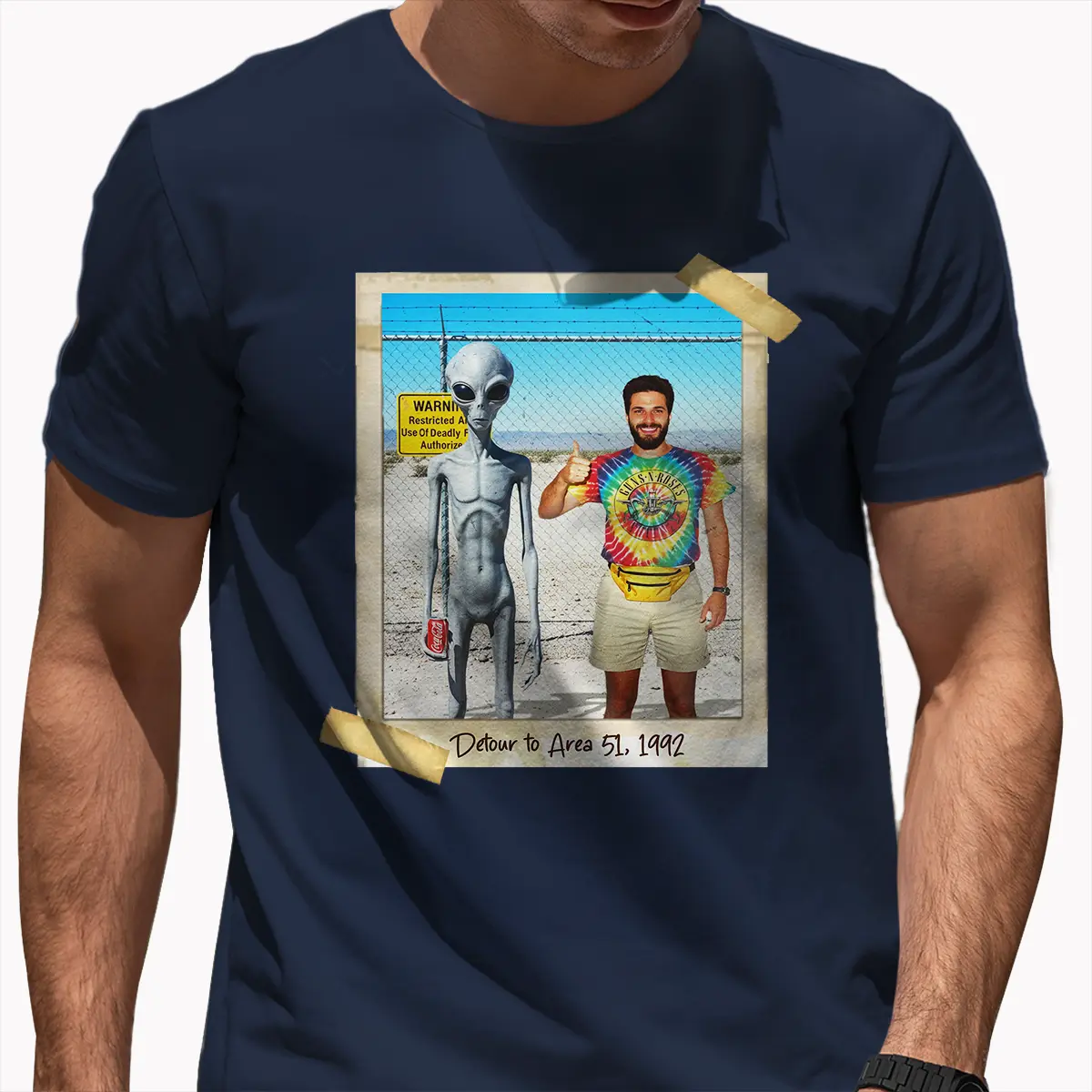 Personalized 1990s Area 51 Alien Shirt | Custom Face in Funny Retro Vacation Pic, 90s Kitsch Tee 7 Personalized 1990s Area 51 Alien Shirt Custom Face in Funny Retro Vacation Pic, 90s Kitsch Tee