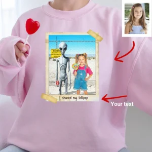 Personalized 1990s Area 51 Alien Sweatshirt Custom Face in Retro Funny Vacation Pic