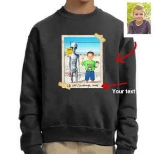 Personalized 1990s Area 51 Alien Sweatshirt Custom Face in Retro Funny Vacation Pic