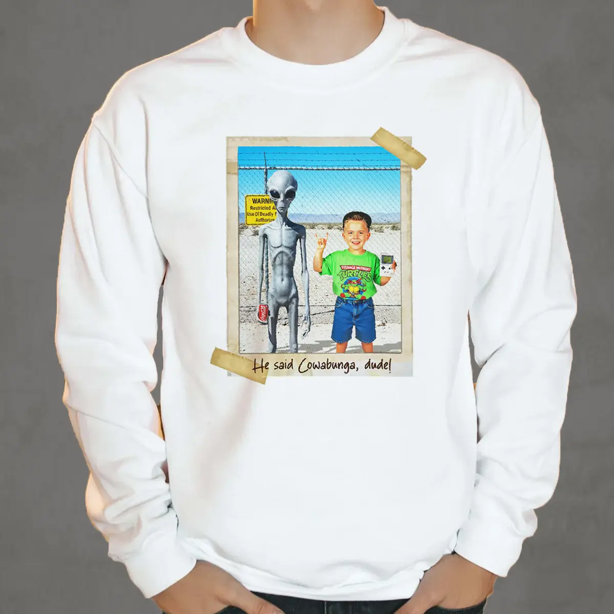 Personalized 1990s Area 51 Alien Sweatshirt | Custom Face in Retro Funny Vacation Pic, 90s Kitsch Pullover 6 Personalized 1990s Area 51 Alien Sweatshirt Custom Face in Retro Funny Vacation Pic