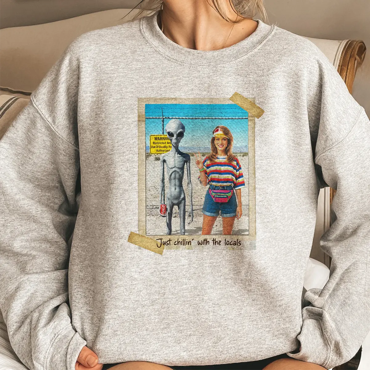 Personalized 1990s Area 51 Alien Sweatshirt | Custom Face in Retro Funny Vacation Pic, 90s Kitsch Pullover 8 Personalized 1990s Area 51 Alien Sweatshirt Custom Face in Retro Funny Vacation Pic