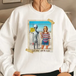Personalized 1990s Area 51 Alien Sweatshirt Custom Face in Retro Funny Vacation Pic