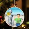 Personalized 1990s Area 51 Alien Wooden Ornament Custom Face in Funny Retro Vacation Pic, 90s Kitsch Christmas Gift